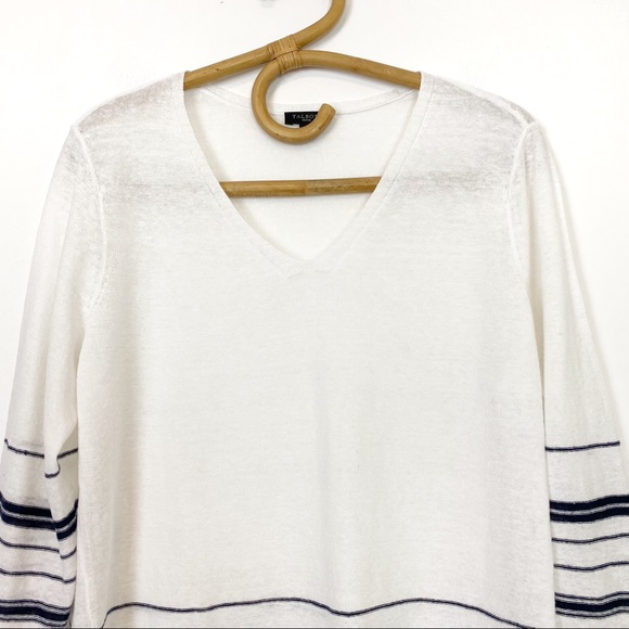 Talbots | Linen Tassel Trim Sweater Striped 3/4 Sleeve Size M Petite - Picture 4 of 10